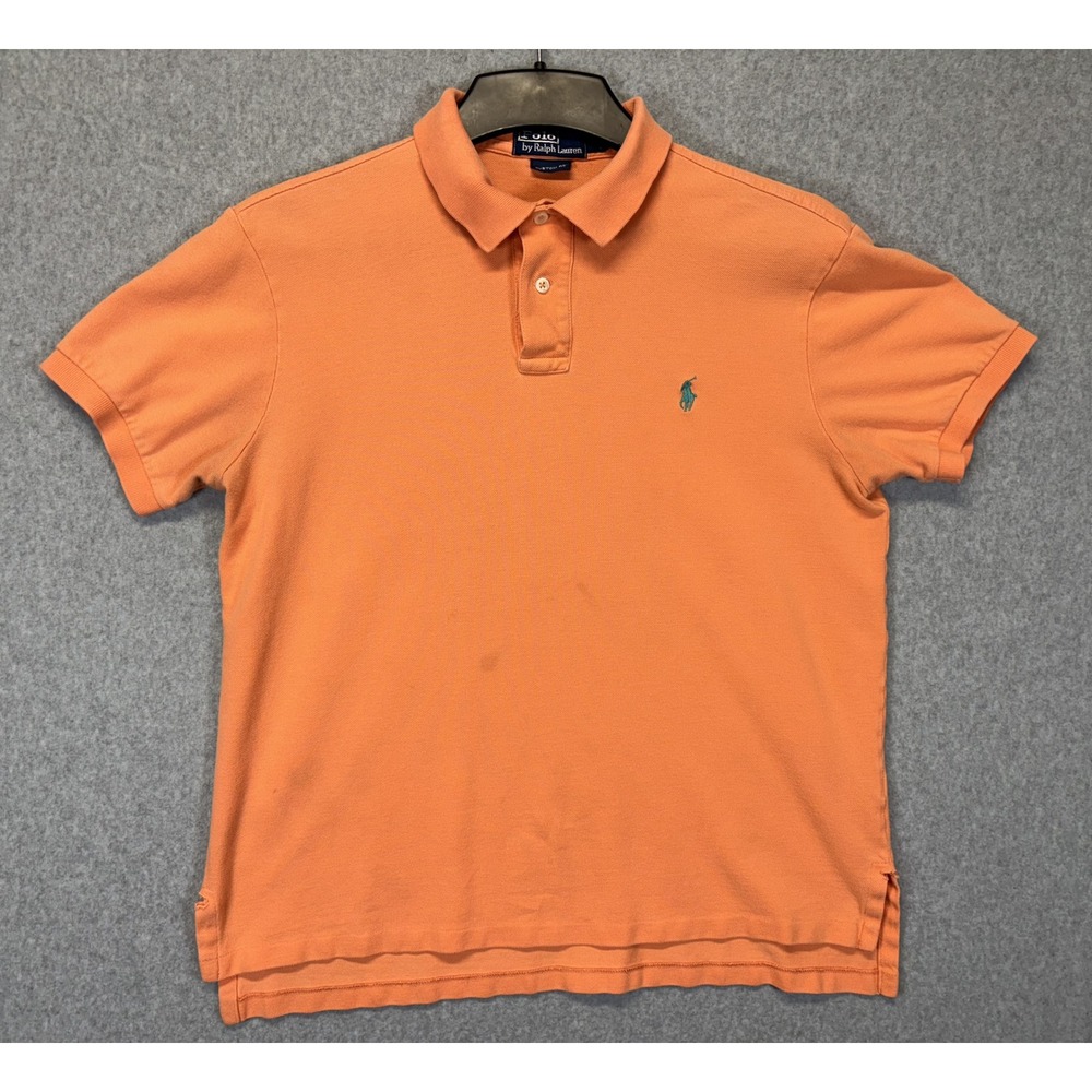 Polo Ralph Lauren Mens Large Orange Custom Fit Pique Short Sleeve Polo Shirt